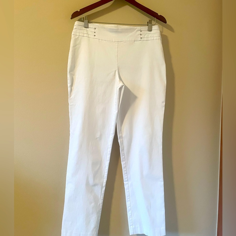 jM Collection studded pull on pants with tummy control panel white medium